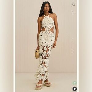 CULT GAIA ACCALIA CROCHET GOWN IN OFF WHITE, SIZE SMALL